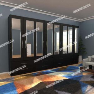 Black 8 Door Wardrobe With 8 Mirrors and 8 Bottom Drawers