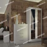 Silver 2 Door Mirrored Wardrobe With Best Drawer and Bedside