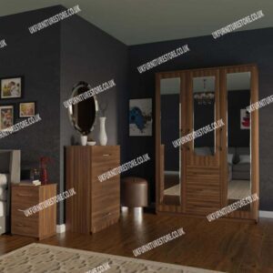 Beech 3 Door Mirrored Wardrobe With 3 Bottom Drawers and Chest Drawers