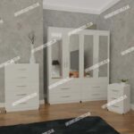 White 4 Door Mirrored Wardrobe With 4 Bottom Drawers and Chest Drawers