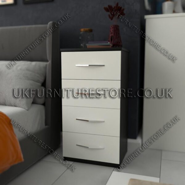 Front White Side Black 4 Drawers Bedside