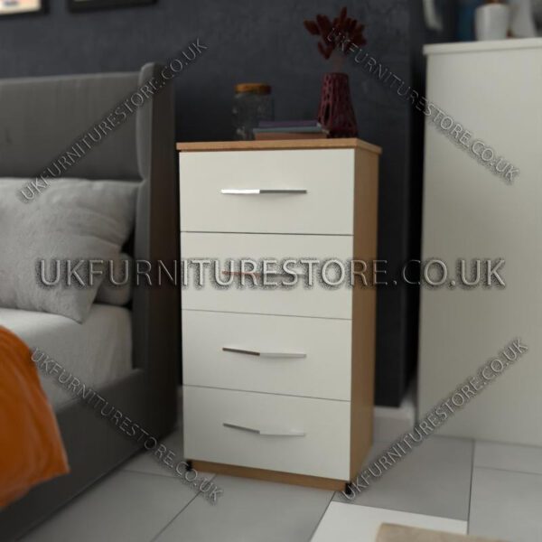 Front White Side Beech 4 Drawers Bedside