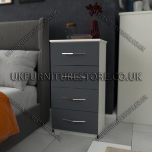 Front Gray Side White 4 Drawers Bedside