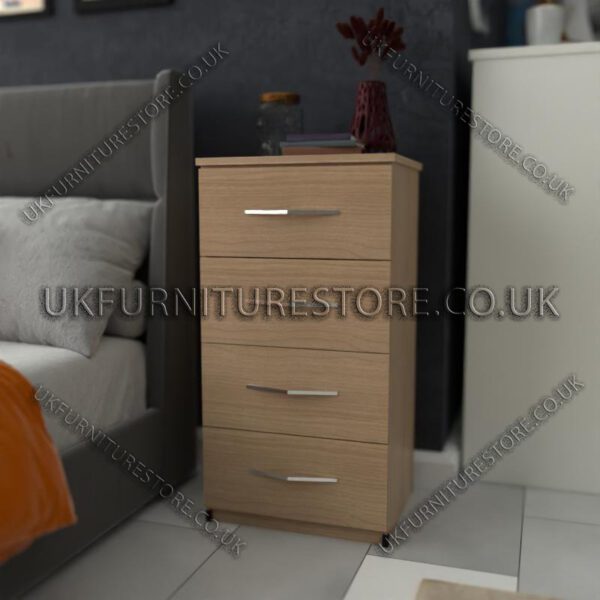 Oak 4 Drawers Bedside