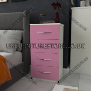 Front Pink Side White 4 Drawers Bedside