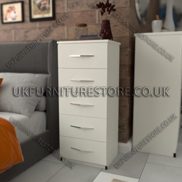 White 5 Drawers Bedside