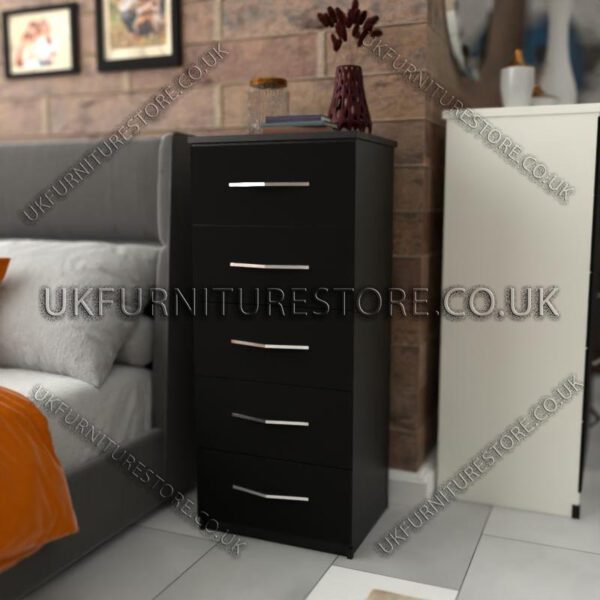 Black 5 Drawers Bedside