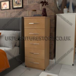 Beech 5 Drawers Bedside