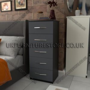 Front Gray Side Black 5 Drawers Bedside