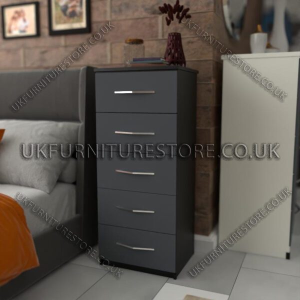 Front Gray Side Black 5 Drawers Bedside