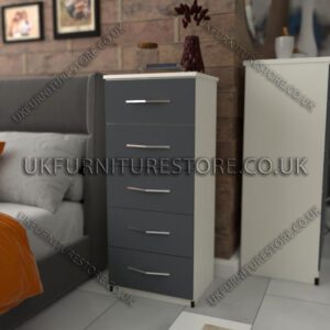 Front Gray Side White 5 Drawers Bedside