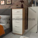 Front White Side Oak 5 Drawers Bedside