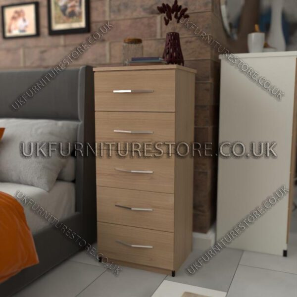 Oak 5 Drawers Bedside