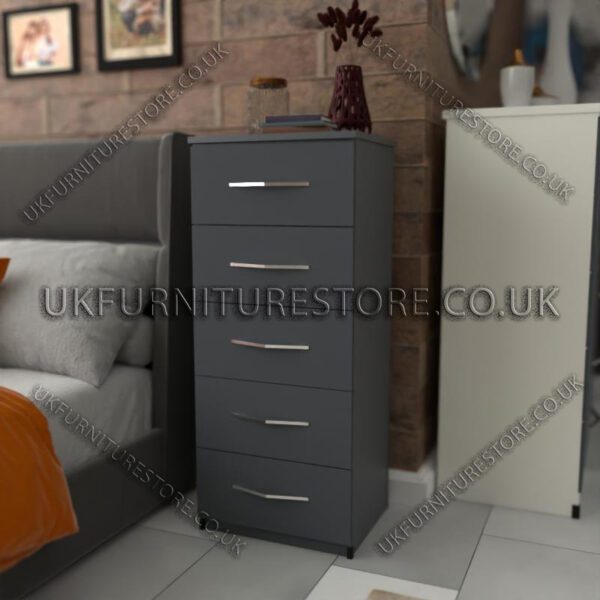 Gray 5 Drawers Bedside