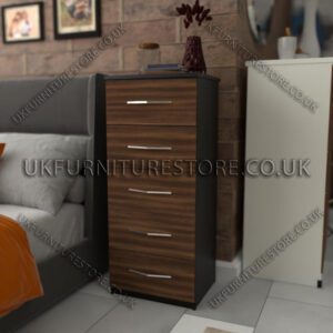 Front Walnut Side Black 5 Drawers Bedside