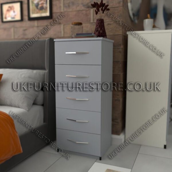 Silver 5 Drawers Bedside