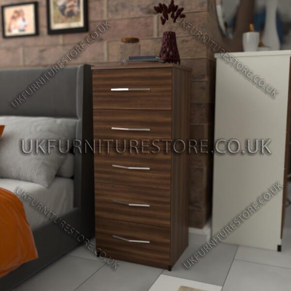 Walnut 5 Drawers Bedside