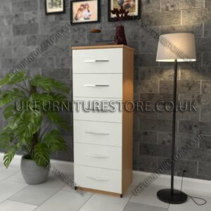 Front White Side Beech 6 Drawers Bedside