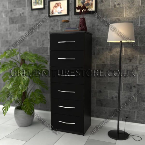 Black 6 Drawers Bedside