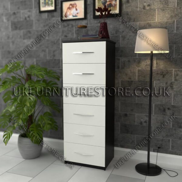 Front White Side Black 6 Drawers Bedside