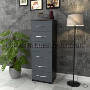 Front Gray Side Black 6 Drawers Bedside
