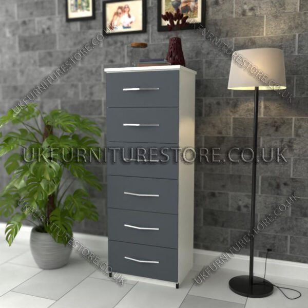 Front Gray Side White 6 Drawers Bedside