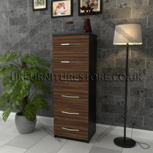 Front Walnut Side Black 6 Drawers Bedside