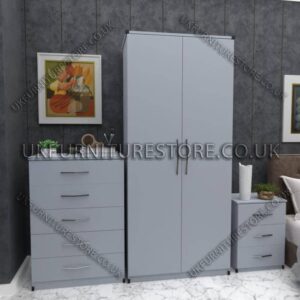Gray 2 Door Wardrobe Set With Chest and Bedsides