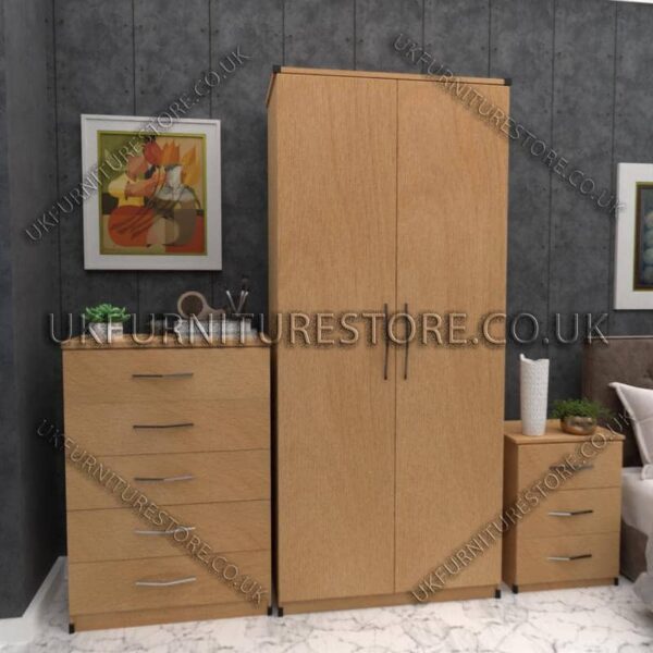 Beech 2 Door Wardrobe Set With Chest and Bedsides