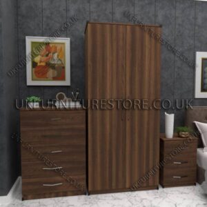 Walnut 2 Door Wardrobe Set With Chest and Bedsides