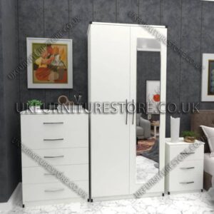 White 2 Door Wardrobe Set With 1 Mirror and Chest Drawer