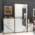 Front White Side Beech 2 Door Wardrobe Set With 1 Mirror and Chest Drawer