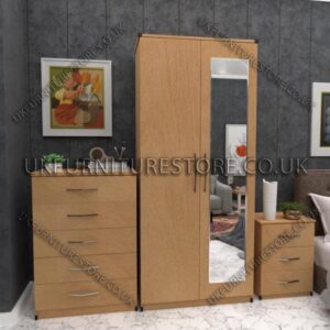 Beech 2 Door Wardrobe Set With 1 Mirror and Chest Drawer