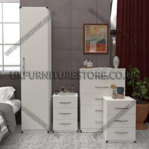 White 1 Door Wardrobe Set With Chest Drawers and Bedsides
