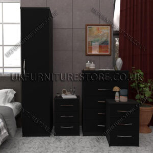 Black 1 Door Wardrobe Set With Chest Drawers and Bedsides