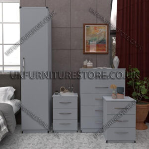 Silver 1 Door Wardrobe Set With Chest Drawers and Bedsides