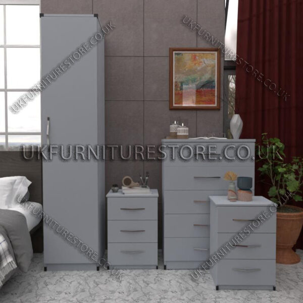 Silver 1 Door Wardrobe Set With Chest Drawers and Bedsides