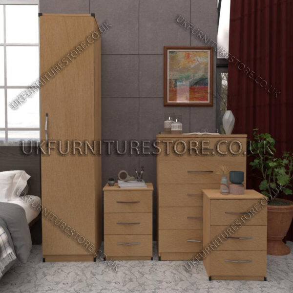 Beech 1 Door Wardrobe Set With Chest Drawers and Bedsides