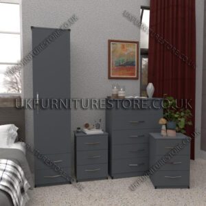 Gray 1 Door Wardrobe Set With 2 Bottom Drawers and Chest Drawers