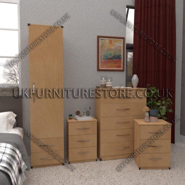 Beech 1 Door Wardrobe Set With 2 Bottom Drawers and Chest Drawers