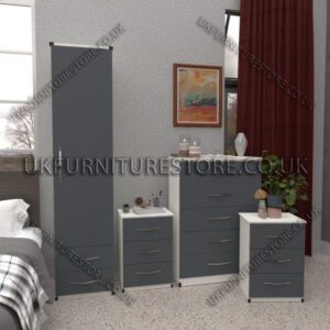 Front Gray Side White 1 Door Wardrobe Set With 2 Bottom Drawers and Chest Drawers