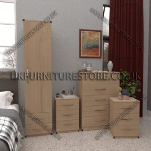 Oak 1 Door Wardrobe Set With 2 Bottom Drawers and Chest Drawers