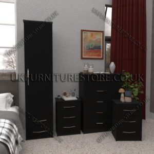 Black 1 Door Wardrobe Set With 2 Bottom Drawers and Chest Drawers
