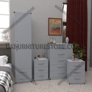 Silver 1 Door Wardrobe Set With 2 Bottom Drawers and Chest Drawers