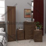 Walnut 1 Door Wardrobe Set With 2 Bottom Drawers and Chest Drawers