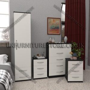 Front White Side Black 1 Door Wardrobe Set With 2 Bottom Drawers and Chest Drawers