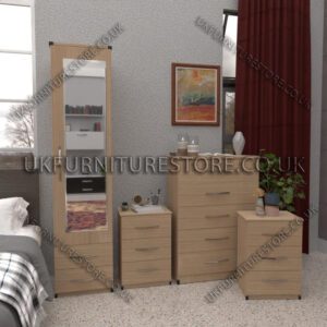 Oak 1 Door Mirrored Wardrobe Set With 2 Bottom Drawers and Chest Drawers