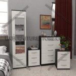 Front White Side Black 1 Door Mirrored Wardrobe Set With 2 Bottom Drawers and Chest Drawers