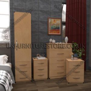 Beech 1 Door Wardrobe Set With 3 Bottom Drawers and Chest Drawers