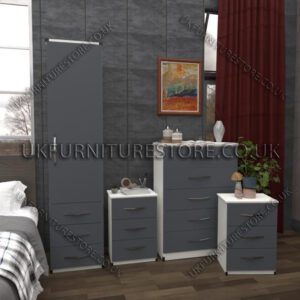 Front Gray Side White 1 Door Wardrobe Set With 3 Bottom Drawers and Chest Drawers
